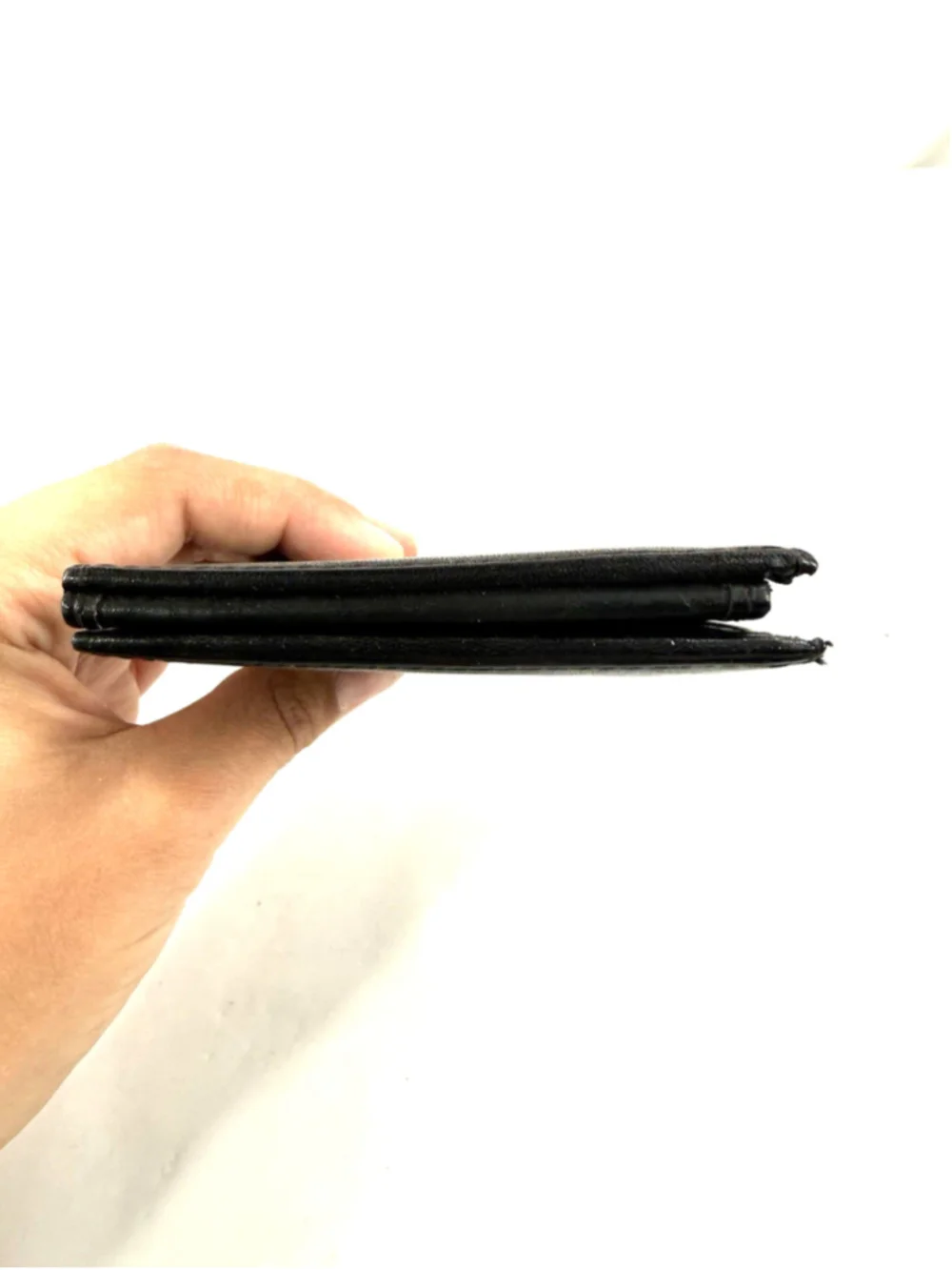 Hand Crafted Genuine Leather Wallet Men Black Trifold Credit Cards ID Cash India